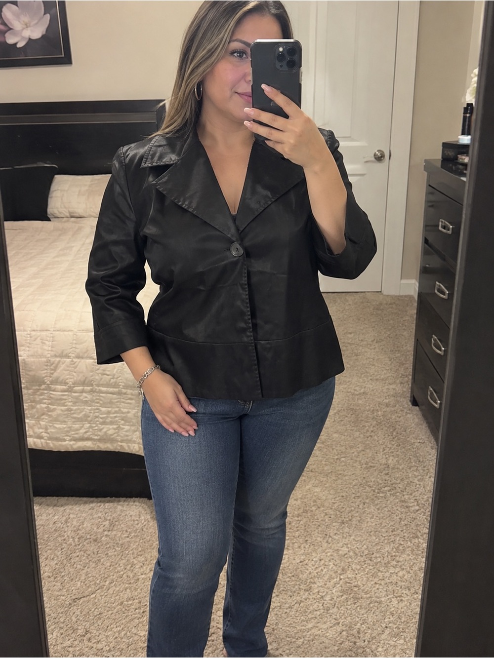 Studio 1940 Black Satin-Look Blazer Jacket – Size Medium